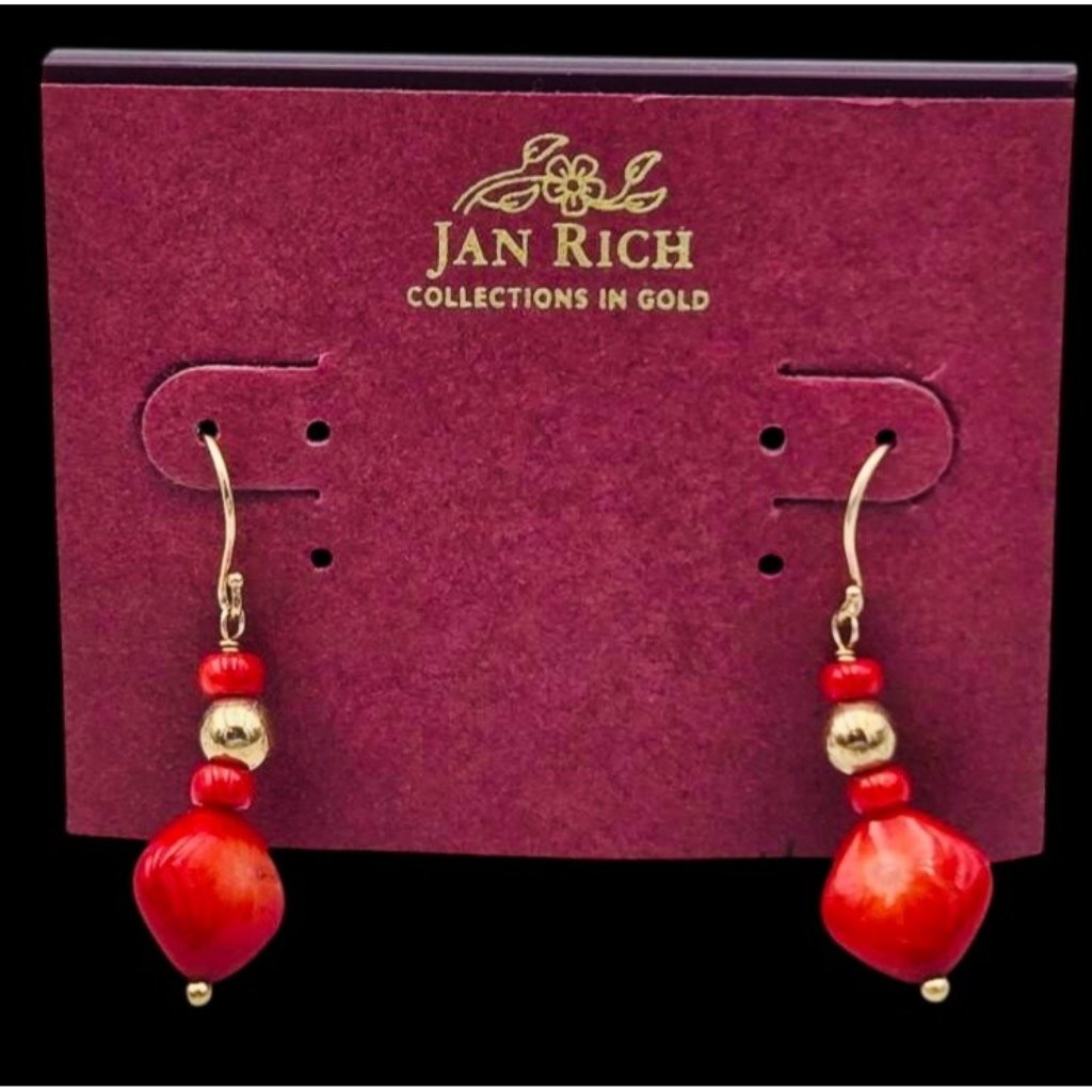 Nwt Jan Rich 14k Coral Earrings
